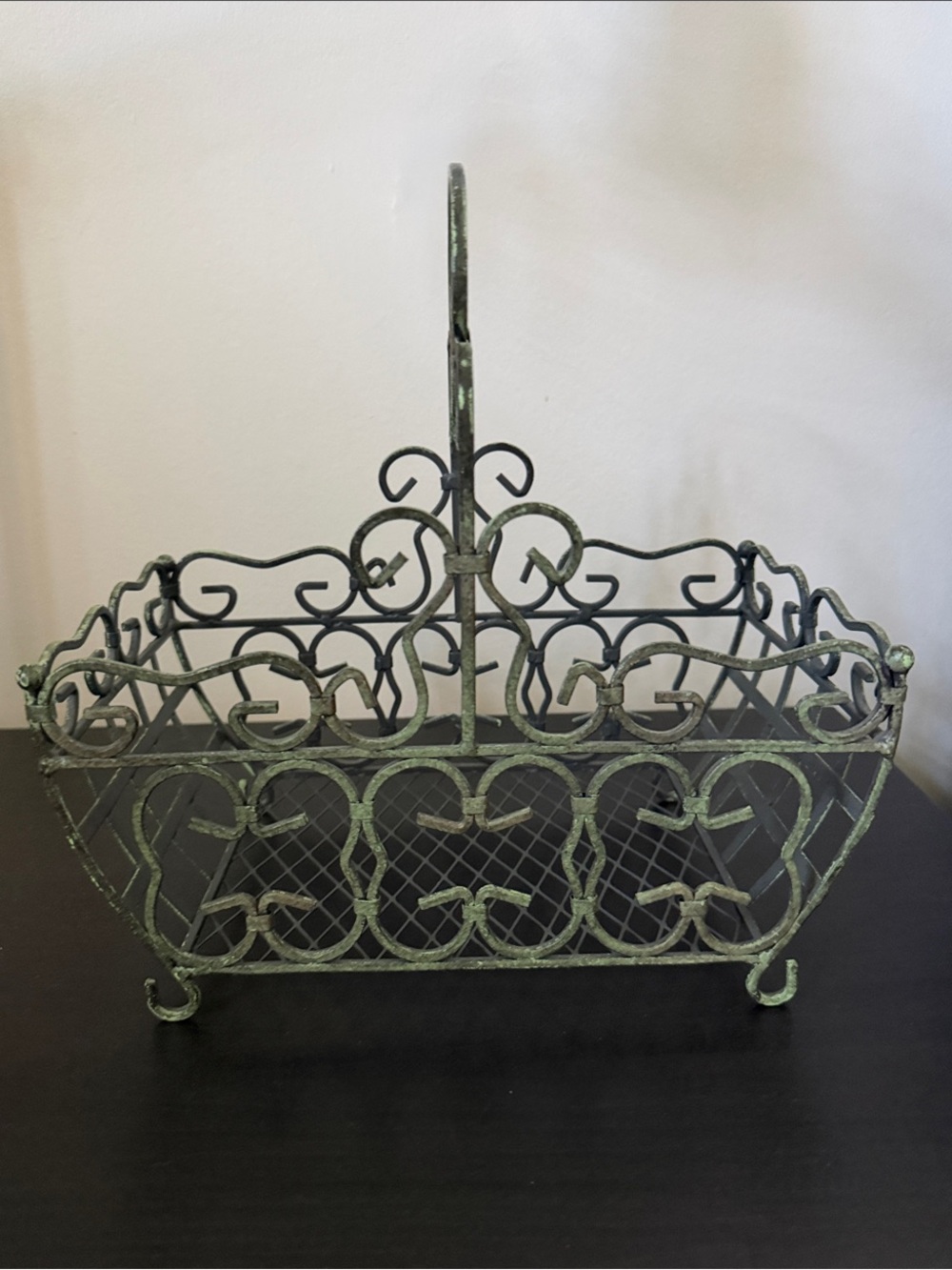 Metal-Wrought Iron Green Basket- French Country Style / Cottagecore/ Farmhouse